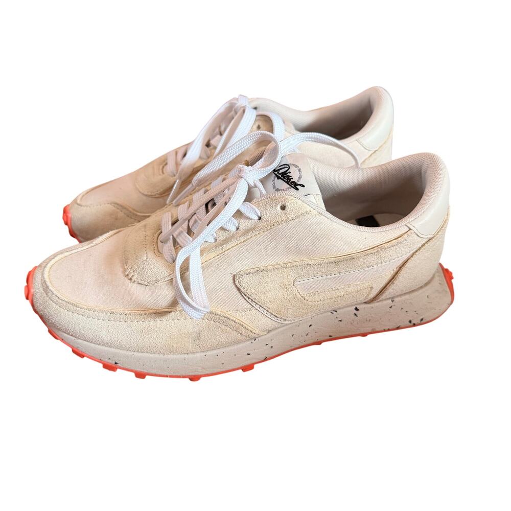 Diesel S-Racer LC Leather Sneakers W/ Contrast Tread-Tofu/Coral SZ 8 Lifestyle